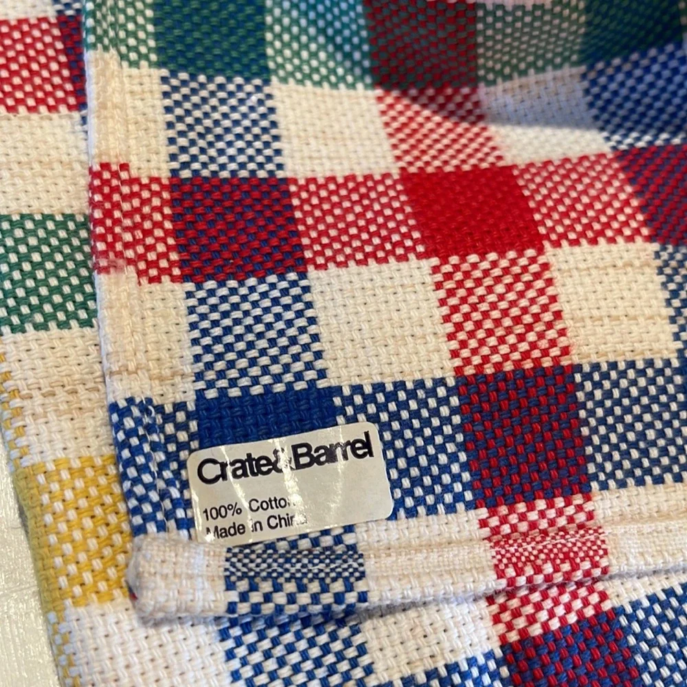 Crate & Barrel Vintage Retro Bright Primary Colors Checkered Napkins